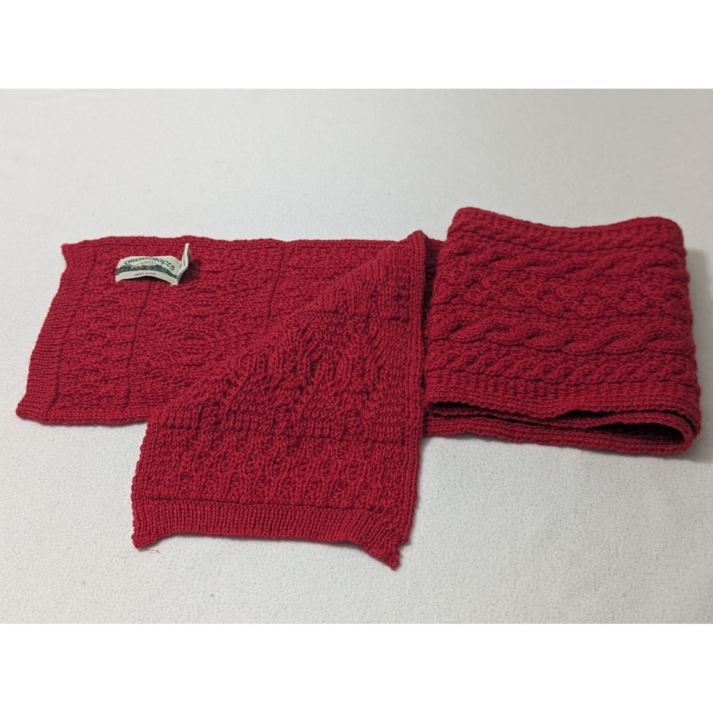 Aran Crafts 100% Wool Red Scarf Traditional Irish Knit Patterns Ireland